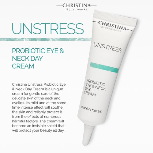-CHRISTINA- Unstress Probiotic Eye & Neck Day Cream for Face | Peptide Eye Cream Nourishes, Protects, & Soothes Face Skin | Face Moisturizer for Normal, Dry & Sensitive Skin 1 fl. oz (30 ml)
