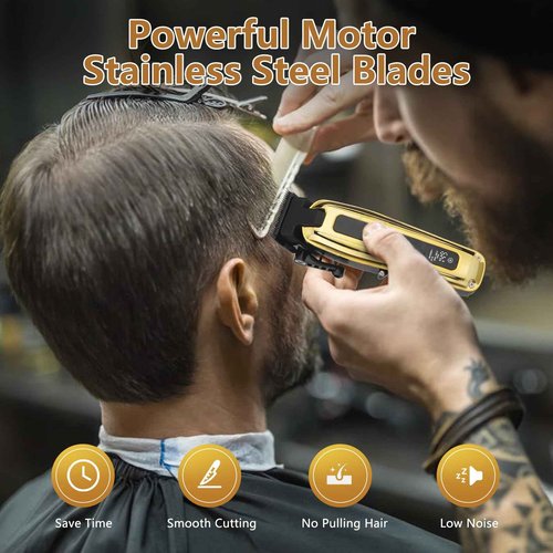 Beatslm Professional Men's Clippers and Trimmer Set, Barber Clippers, LED Display Hair Cutting Kit for Family, Gold