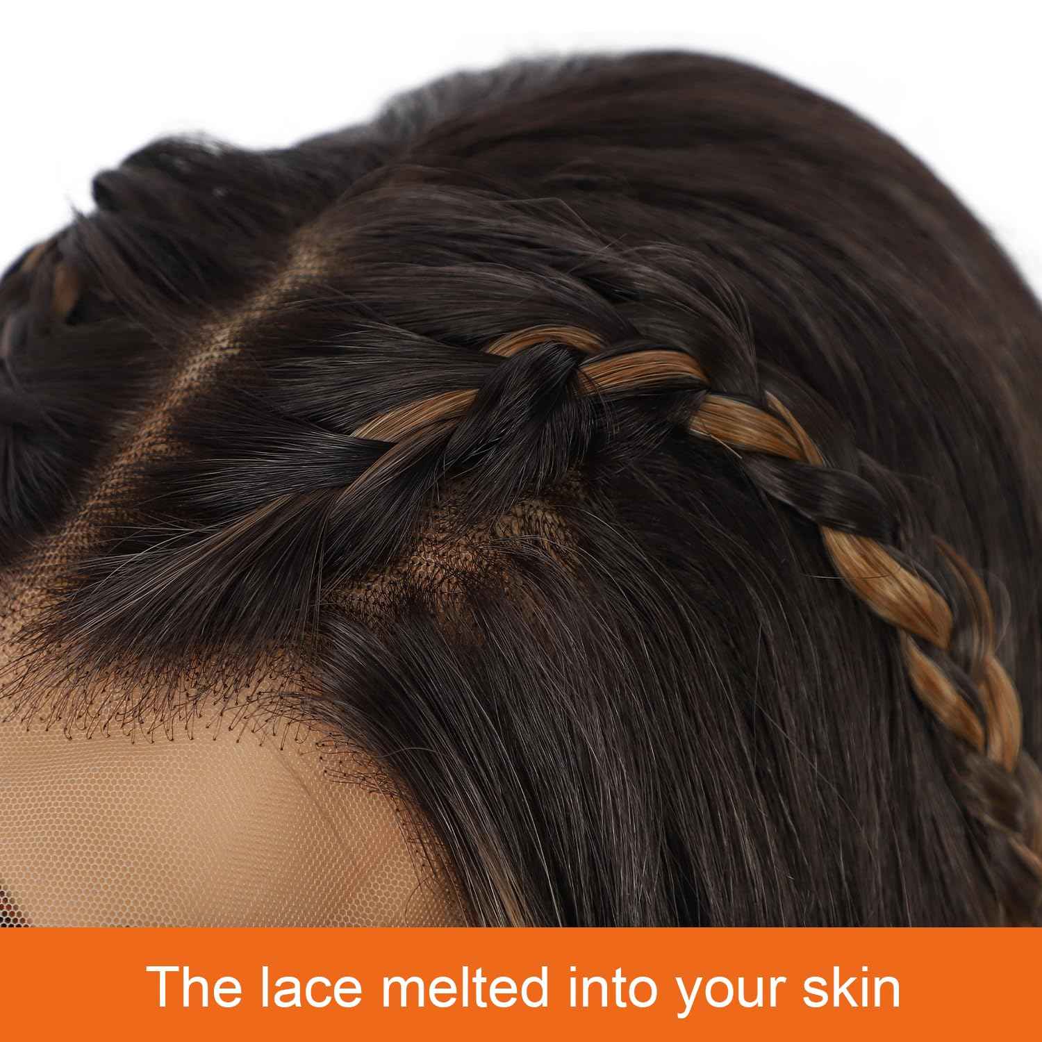 LLEI'Z Ombre Dark Brown Wavy Wig for Women, 13x4 Transparent Lace Front Long Dark Brown Wigs Middle Part Wavy Natural Looking Synthetic Heat Resistant Fiber for Daily Party Use 26 Inch