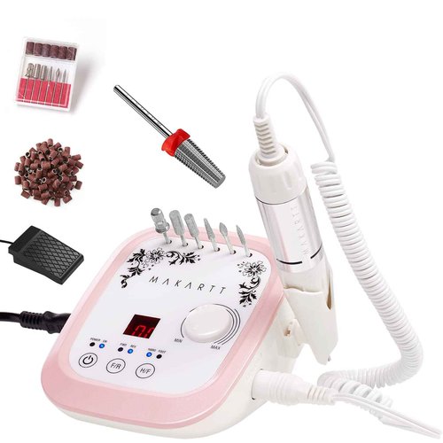 Makartt 5 in 1 Nail Drill Bits, 3/32" Shank Tungsten Carbide Tapered Drill Bits for Nails Fast Removing Acrylic Nail Bundle With Genesie Nail Drill Professional 35000RPM Electric Nail File Machine