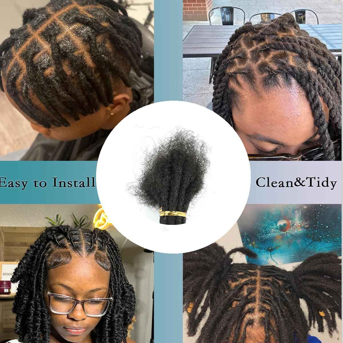 Loc Extensions Human Hair for Women Men Kids 0.6cm Width 24 Inch 20 Strands Natural Black 100% Handmade Permanent Locs Dreadlock Extensions Real Human Hair Can Be Curled and Bleached