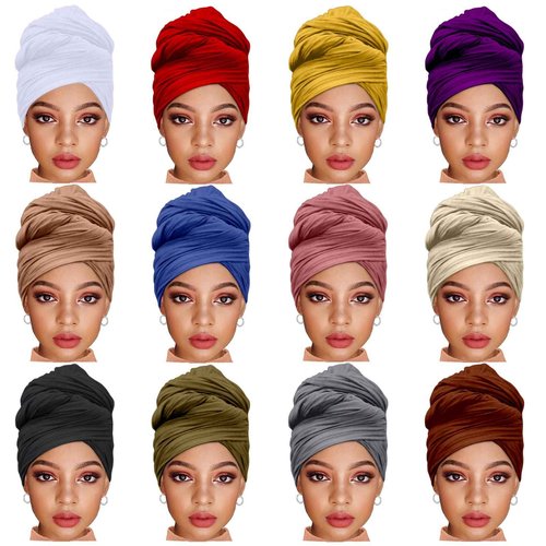 ZRQ 12 Pieces Head Wraps for Women Stretch Jersey Turban Fashion Headband Hair Wrap Head Scarf Soft Breathable Long Scarf Lightweight and Comfortable Tie 12 Colors