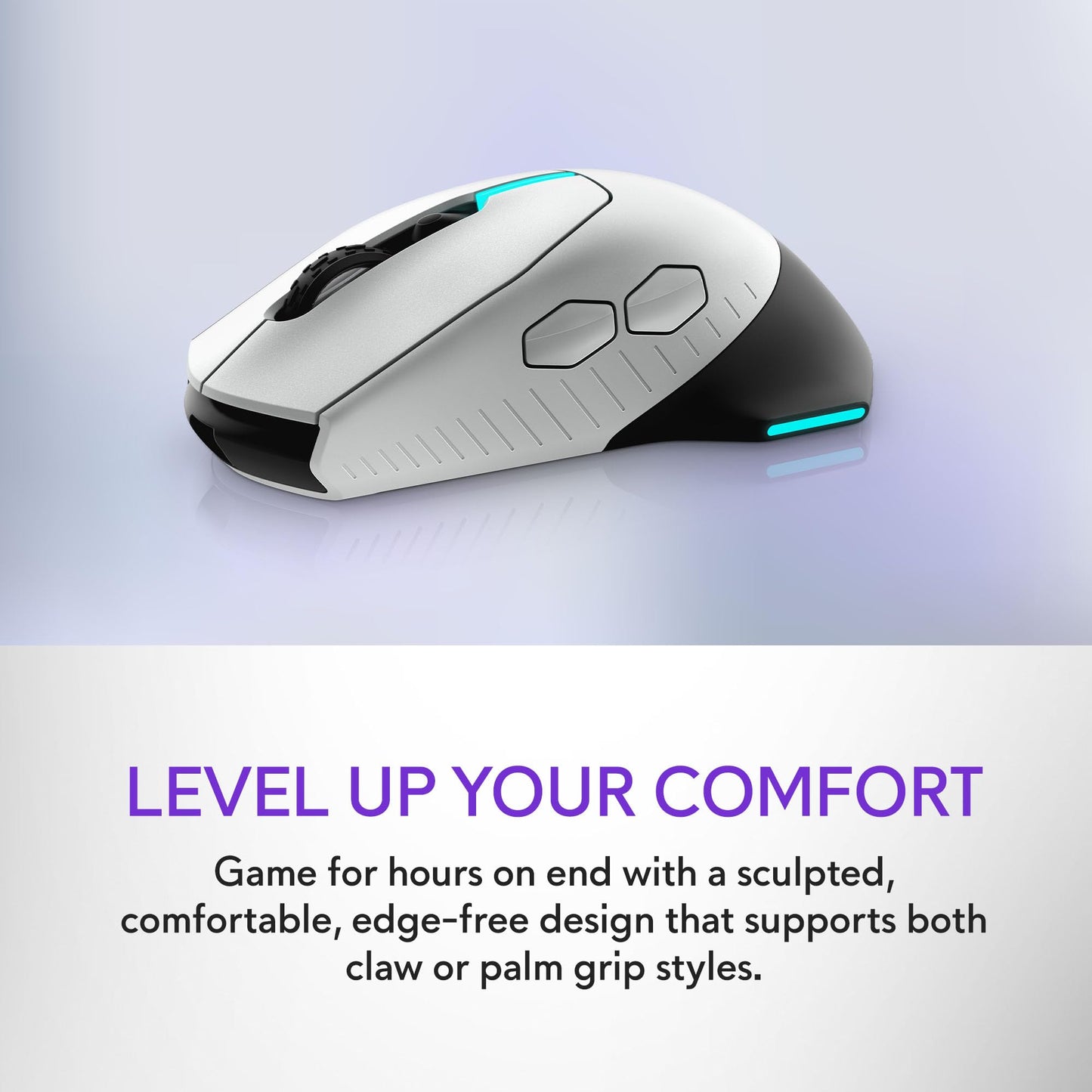 Alienware Wired/Wireless Gaming Mouse AW610M - 16000 DPI, Optical Sensor, Ambidextrous, 7 Buttons, 3-ZONE 16.8m AlienFX RGB Lighting, Edge-Free Design, Ergonomic - Lunar Light
