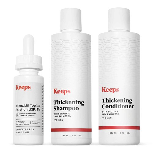 Keeps Starter Bundle - Includes Minoxidil Topical Hair Growth Solution, Hair Thickening Shampoo & Conditioner Set