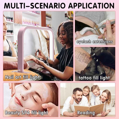 Zyiesrsq Half Moon Nail Desk Lamp, LED Nail Tech Desk Light with Phone Holder, Adjustable Brightness 3000-6000K, Arch Lamp for Manicure, Lash, Eyelas (White)