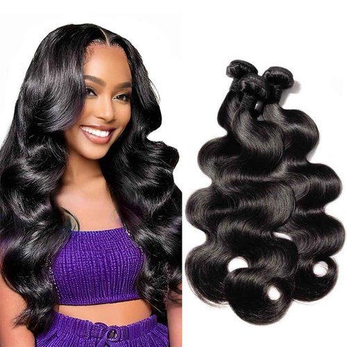 Body Wave Human Hair 3 Bundles (16 18 20) 100% Unprocessed Brazilian Virgin Human Hair Extensions Brazilian Body Wave Weave Bundles Soft and Silky Natural Black Wavy Hair Quick Weave Bundle for Women