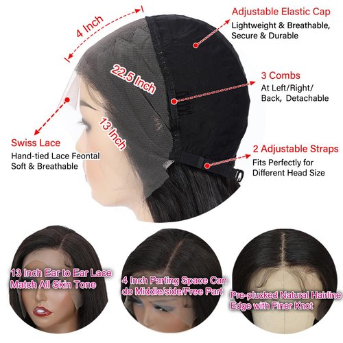 X-TRESS Bob Wig Human Hair Glueless Wig Wear and Go 13x4 HD Lace Front Wigs Human Hair Natural Black Pre-plucked Tiny Knots 14 Inch Short Straight Bob Wigs for Black Women 100% Brazilian Human Hair