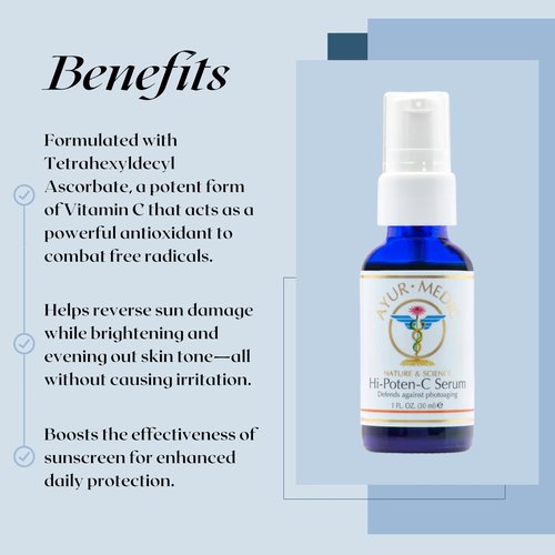 Ayur Medic Hi-Poten-C Serum Vitamin C Serum for Face, With Stable Vitamin C (Tertrahexyldecyl Ascorbate), Neossance Squalane, Vitamin E. For Dark Spots, Hydration Sun Damage, Fine Lines and Wrinkles.
