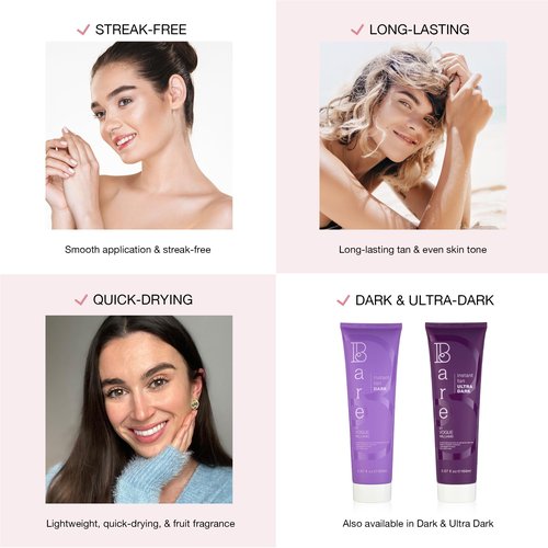 Bare by Vogue Instant Tan - Medium 150ml, Wash-Off Formula for Streak-Free, Natural-Looking Glow - Infused with Super Peptides for Plump, Smooth & Firm Skin