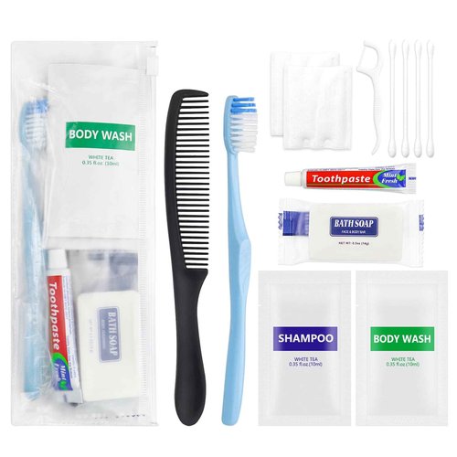 Pack of 50 Basic Toiletry Kits, Hygiene Kit Bulk, Individually Packed, Homeless Care Package Supplies Travel Size Toiletry Kit for Men Women Charity Reusable Toiletry Bag