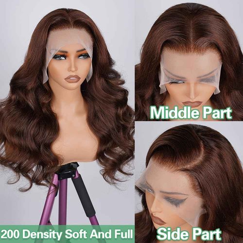 CITY GIRL Brown Lace Front Wigs Human Hair Body Wave 26 Inch 13x4 Hd Transparent Lace Frontal Chocolate Brown Human Hair Wig For Women Pre Plucked Natural Hairline 200 Density