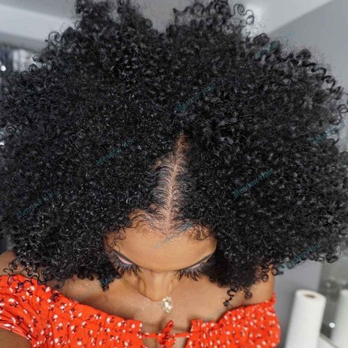 Meadow hair Afro Kinky Curly V Part Wig Human Hair Brazilian Virgin Upgrade U Part Wigs Glueless Afro Curly 180 Density Vpart Wig No Leave Out For Black Women 14Inch