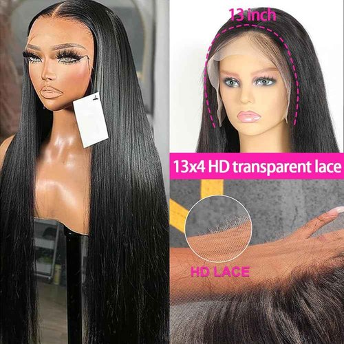 Oiosir 30 Inch Lace Front Wigs Human Hair 200 Density 13x4 HD Lace Front Wigs Human Hair Pre Plucked Glueless Wigs Human Hair for Women Straight Lace Frontal Wigs Natural Color, Black