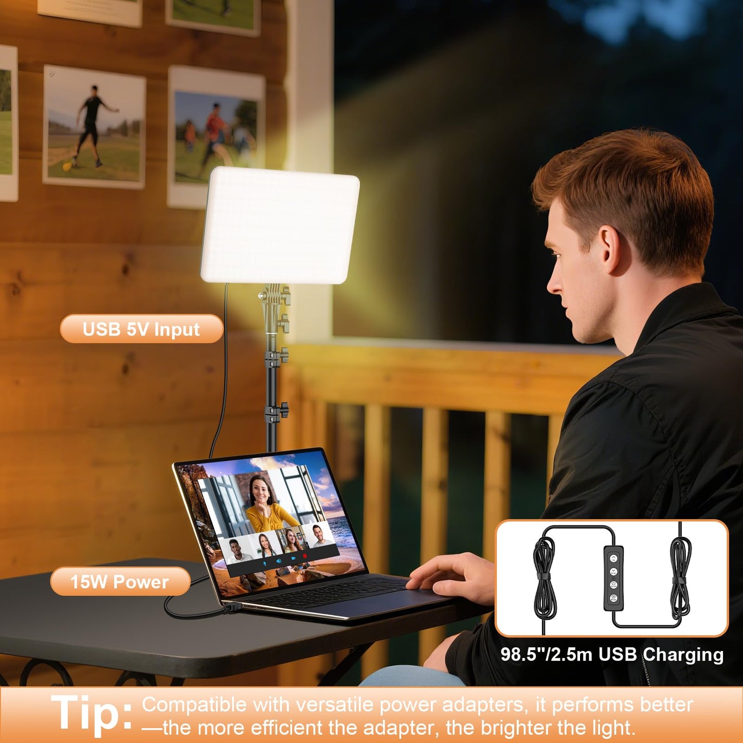 2-Pack LED Video Lighting Kit, Anautin 15W/1700Lux Photography Lighting with Tripod Stand, 2500-8500K Dimmable Streaming Light for Video Recording, Gaming, Podcast, Barber, Salon, TikTok, YouTube