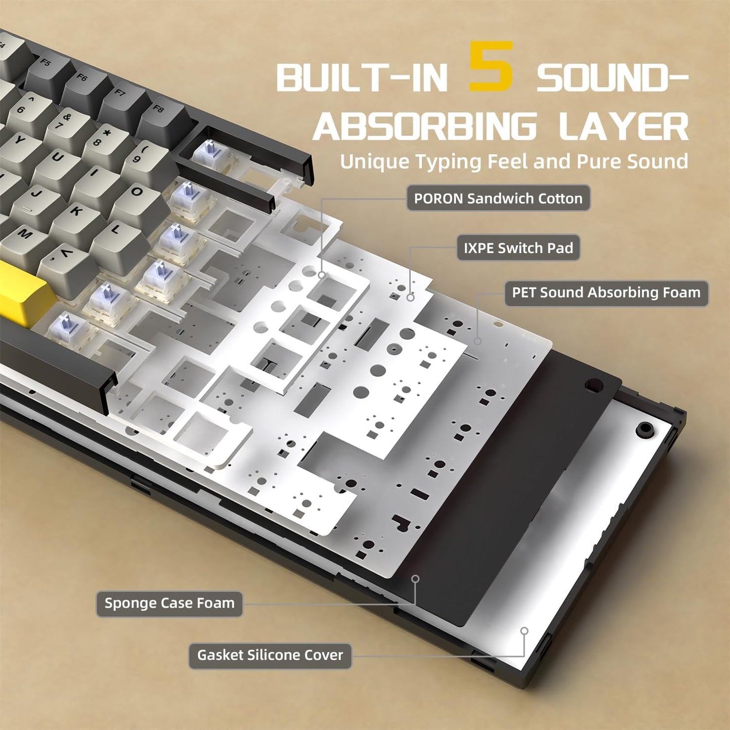 Attack Shark ajazz AK820 Mechanical Gaming Keyboard with Knob 75% Keyboard Hot Swappable Type-C Wired Gasket 5-Layer Noise Absorbing Foam White LED Backlit NKRO Linear Red Switch for PC/Win/Mac-Black