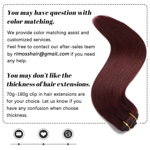 Rimoss Clip in Hair Extensions Real Human Hair - 160g 20 Inch 7pcs, Burgundy Red Color - Premium Soft Hair Extensions Real Human Hair Clip ins Straight Double Weft for Women (#99J 20 Inch)