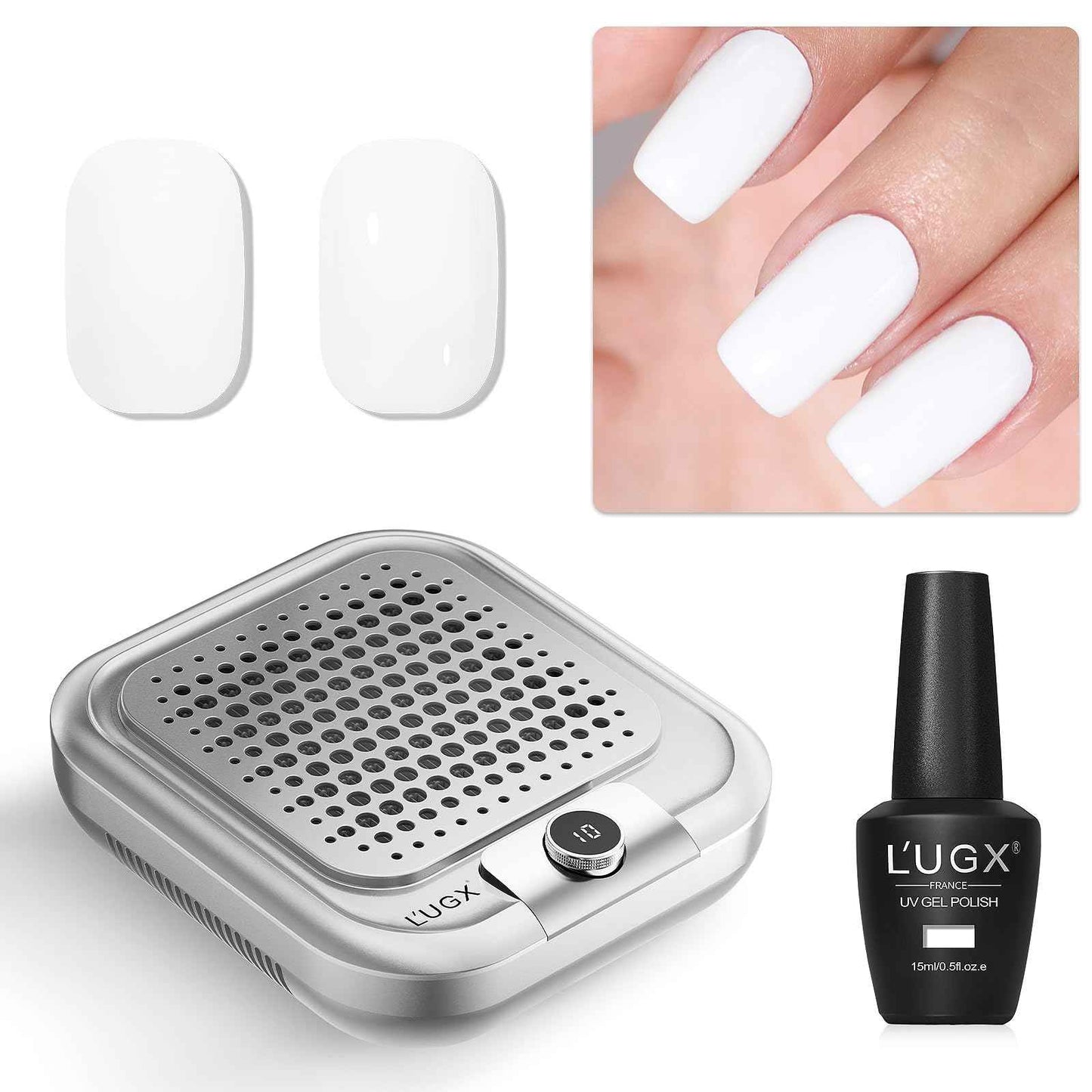 L'UGX Professional Nail Dust Collector with White Gel Nail Polish 15ml