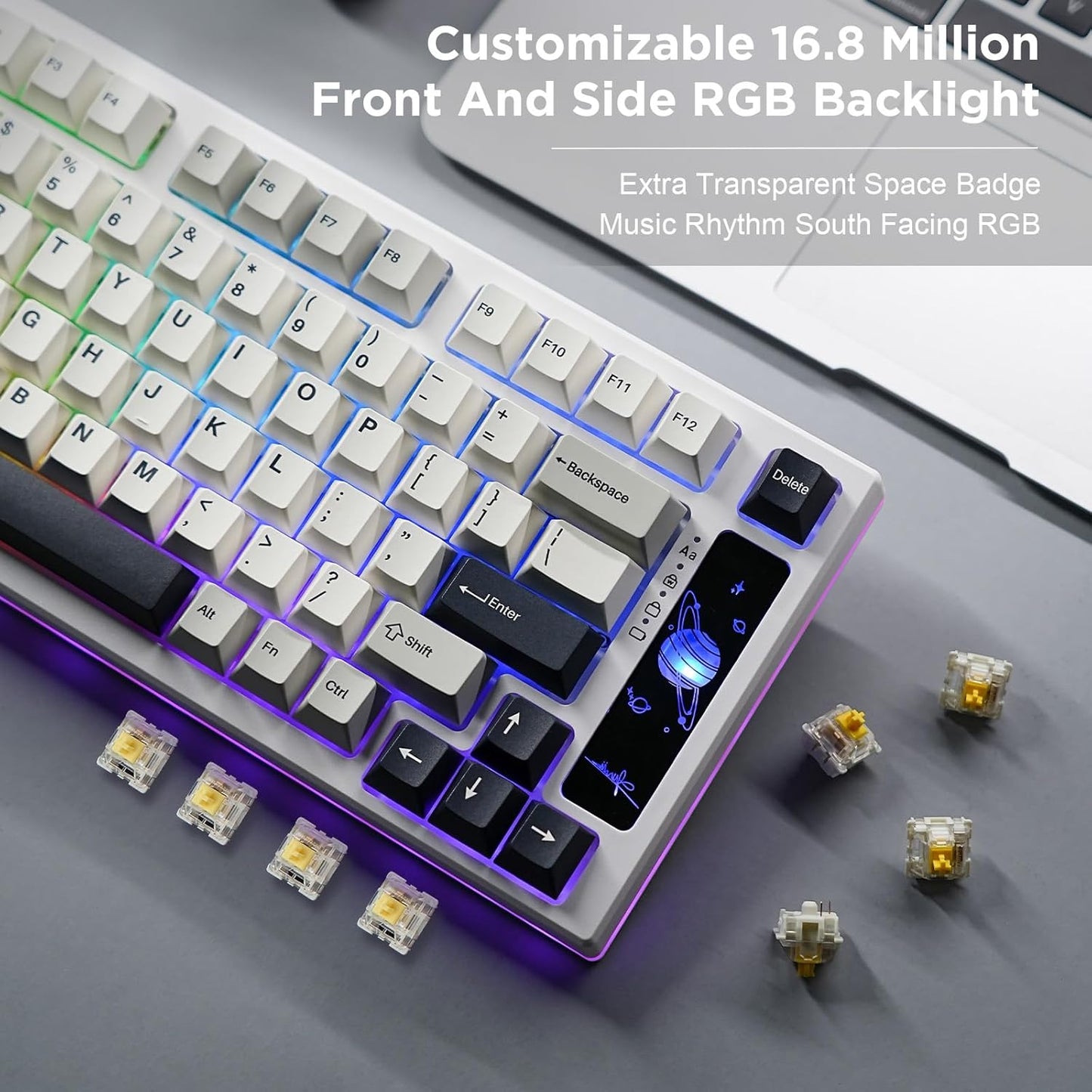 YUNZII YZ75 75% Hot Swappable Wireless Gaming Mechanical Keyboard, RGB Backlights, BT5.0/2.4G/USB-C, Dye Sub PBT Keycaps for Linux/Win/Mac(Gateron G Pro Black, White)
