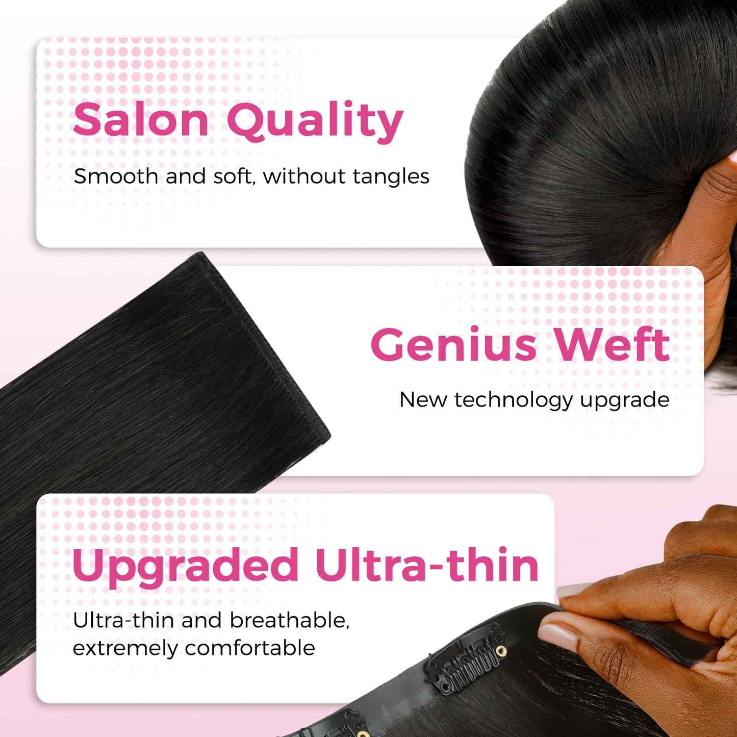 Lashey Genius Weft Hair Extensions Human Hair Natural Black Yaki Straight 7pcs 110g 14 Inch Hair Extensions Real Soft Thin Weft Clip ins for Women