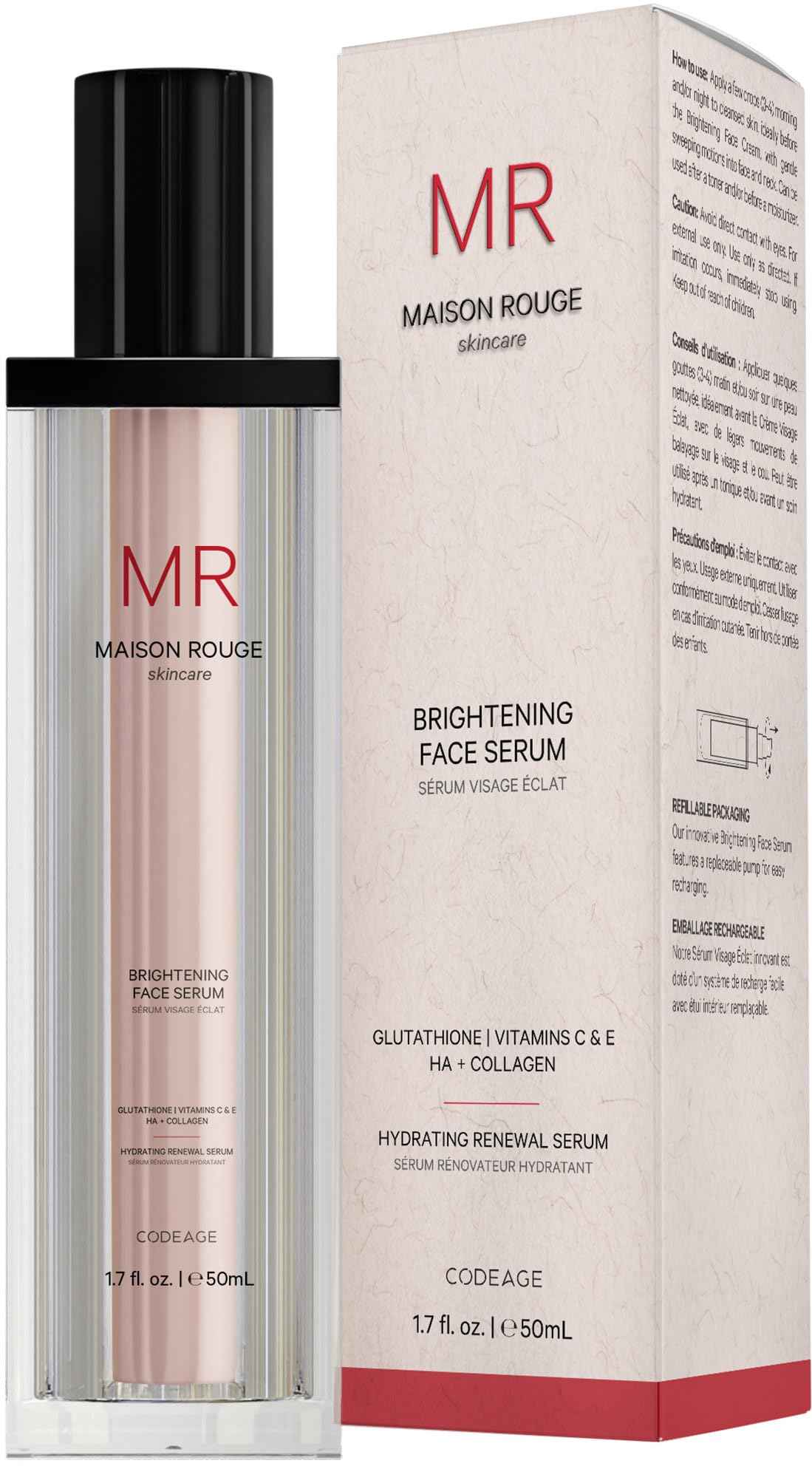 Maison Rouge Brightening Face Serum by Codeage - Glutathione Serum, Vitamin C, E, Hyaluronic Acid, Collagen - Radiance Enhancing - Parabens and Sulfates-Free - Refillable - All Skin Types - 1.7 fl oz