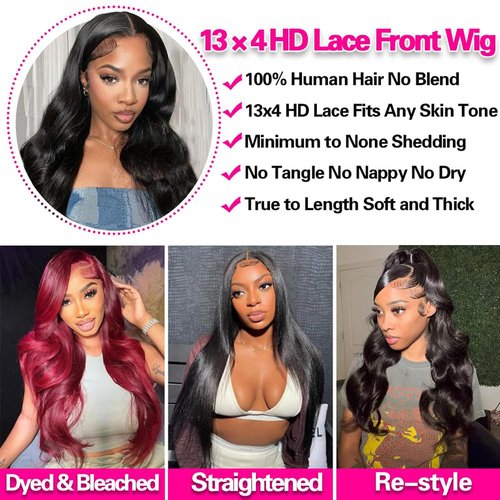Body Wave Lace Front Wigs Human Hair 13x4 HD Lace Front Wigs for Women 200 Density Glueless Human Hair Wigs Pre Plucked with Baby Hair Natural Hairline 26 Inch