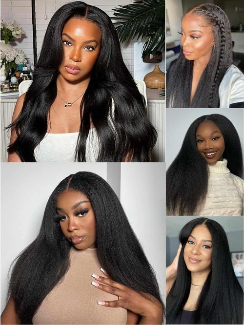 YIROO Hair V Part Wig Human Hair Kinky Straight Wig No Leave Out Upgraded U Part Wigs for Women 12A Yaki Straight Glueless Wear And Go V Shape Clip in Wigs Beginner Friendly 150% Density 18 Inch