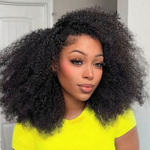 Jerry Curly Half Wig Human Hair 200 Density 3 In 1 Drawstring Seamless Flip Over Half Wigs 18 Inch Wear and Go Glueless Wigs Human Hair for Women Headband Wig Beginner Friendly Invisible Hairline