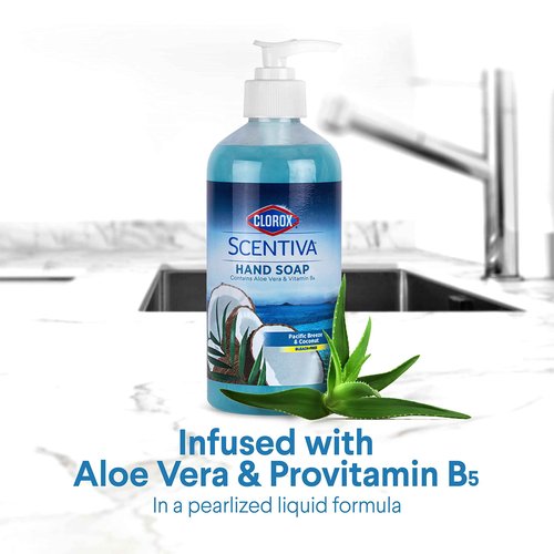 CLOROX Scentiva Liquid Hand Soap, Pacific Breeze & Coconut Scent - Bleach-Free Scented Hand Hand Wash with Aloe Vera & Provitamin B5 for Kitchen or Bathroom, 14 Fl Oz - 12 Pack