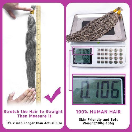 Topnormantic Human Braiding Hair for Boho Braids,Deep Curly Bulk Salt and Pepper Human Hair 100g 2 Bundles/Pack Brazilian Virgin Hair No Weft Wet and Wavy Gray Hair Extensions for Black Women 18 Inch