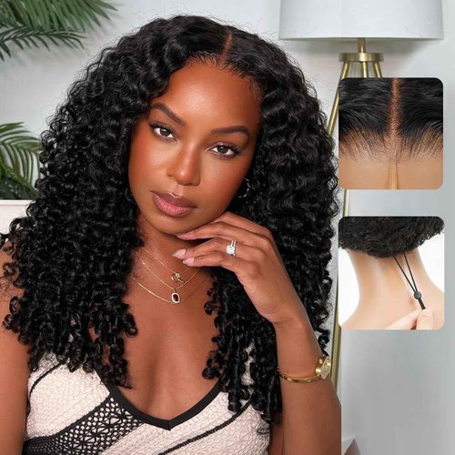 Liqusee 7x6 Burmese Curly Glueless Wigs Human Hair Pre Plucked Pre Cut 250% Density Drawstring Wig for Black Women 7x6 HD Lace Front Wigs Human Hair Glueless Wear and Go Nautural Color 18 Inch