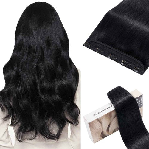 TESSHAIR 5 Clip One Piece Clip in Hair Extensions Real Human Hair 22 Inch Human Hair Clip in Extensions Jet Black 3/4 Full Head Hair Extensions Clip ins Straight 55g