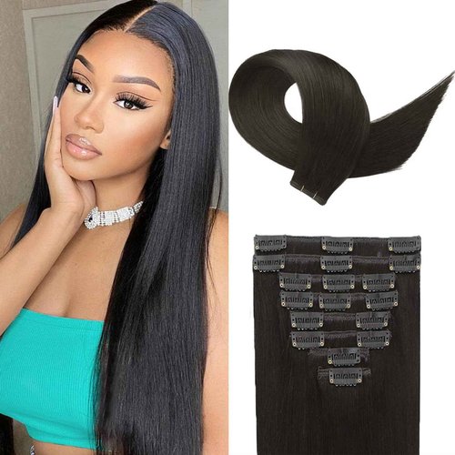Clip in Hair Extensions 8Pcs 22 Inch Natural Black Real Hair Extensions Clip in Human Hair Seamless Invisible Double Weft Clips in Extensions for Black Women 75g (22inch,1B#)