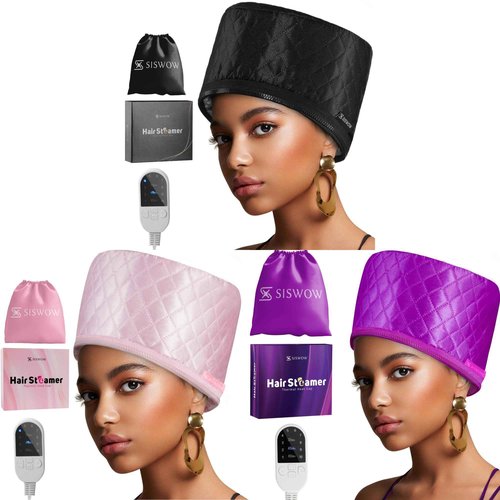 Hair Steamer for Natural Hair Home Use w/10-level Heats Up Quickly, Heat Cap for Deep Conditioning - Thermal Steam Cap for Black Hair, Great for Deep Conditioner - Set of 3