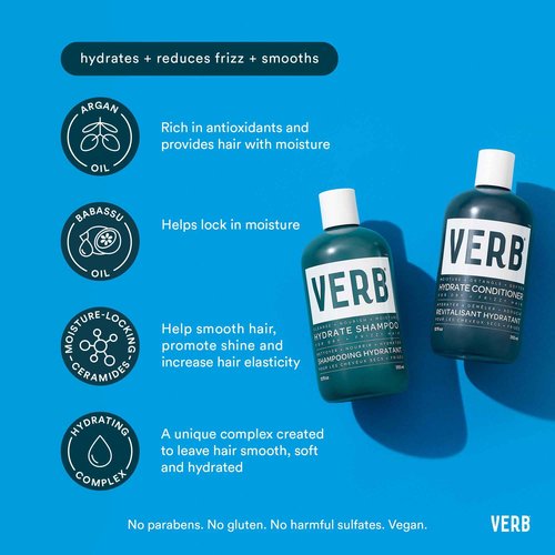Hydrate Bundle: Shampoo & Conditioner Duo, 12 oz + VERB Hydrate Oil, 2 oz – + VERB Hair and Body Mist - Fragrance Amber & Jasmine, 5 oz