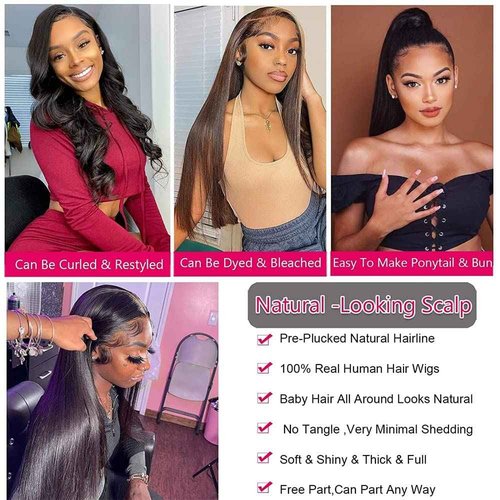 13x4 Straight Lace Front Wigs Human Hair 200% Density Hd Transparent 26 Inch Straight Frontal Wig for Women Glueless Straight Wigs Pre Plucked with Baby Hair Bone Straight Black Wig Brazilian Hair