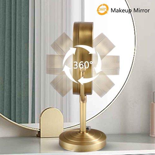 Cavoli 8.5 inch LED Makeup Mirror with 10X Magnification,has Three Colors Lights,Extendable Bathroom Mirror,Tabletop Two-Sided, Antique Brass Finish (Antique Brass, 10x Magnification)