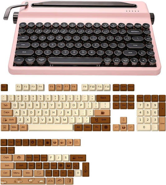 YUNZII QL75 Wireless Typewriter Retro Mechanical Keyboard(Pink, Cocoa Cream V2 Switch),Coffee Cat Keycaps(Cherry Profile, Coffee Cat)