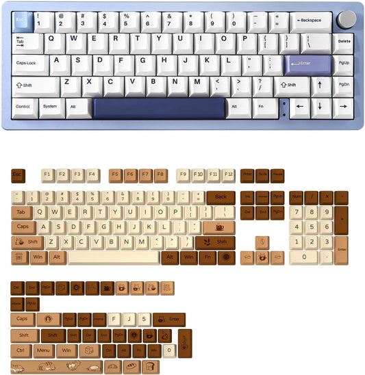 YUNZII AL66 Wireless Mechanical Keyboard for Win/Mac(Milk Switch, Blue), Coffee Cat Dye Sub PBT Keycaps(Cherry Profile, Coffee Cat)