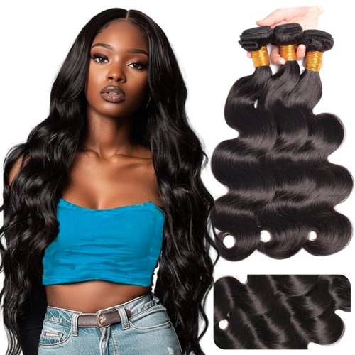 Body Wave Bundles Human Hair 14A Unprocessed Raw Remy Brazilian Virgin Hair Extensions Sew in Quick Weave Natural Black 3 Bundles 16 18 20 inch 1b