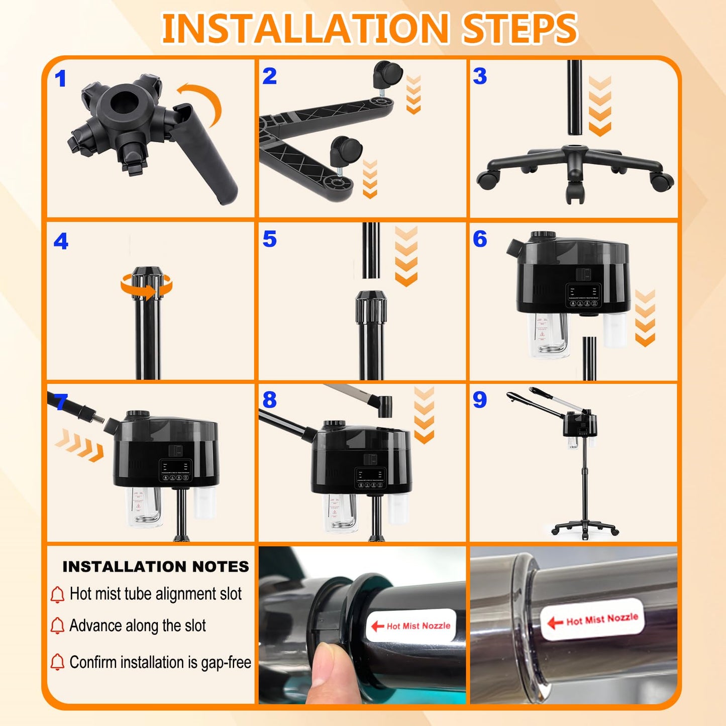 Professional Facial Steamer with Ozone and Hot & Cold Mist, Esthetician Steamer on Wheels, Face Humidifier for Facial Deep Cleaning, Digital Facial Steamer for Home and Salon, Black