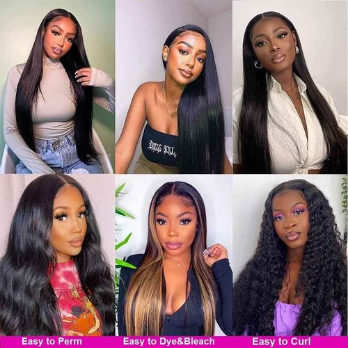 10A Brazilian Straight Human Hair Bundles with Frontal Closure 18 20 22+16 Inch Straight Bundle Human Hair with Closure 100% Unprocessed Virgin Hair Weave 3 Bundles with 13x4 HD Lace Frontal