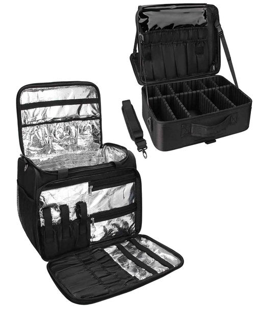 MONSTINA Large Capacity Makeup Case 3 Layers Cosmetic Organizer Brush Bag and Professional Hairdressing Bag, Toiletry Travel Bag, Cosmetics Beauty Hairdresser Bag with Shoulder Strap