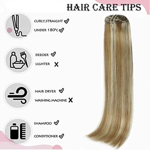 HUAYI Dirty Blonde Mixed Platinum Blonde 120g 7Pcs Clip In Hair Extensions Human Hair Double Weft Thick End For Full Head No Tangle No Shedding Silky Straight Balayage Hair（18P60#18"）