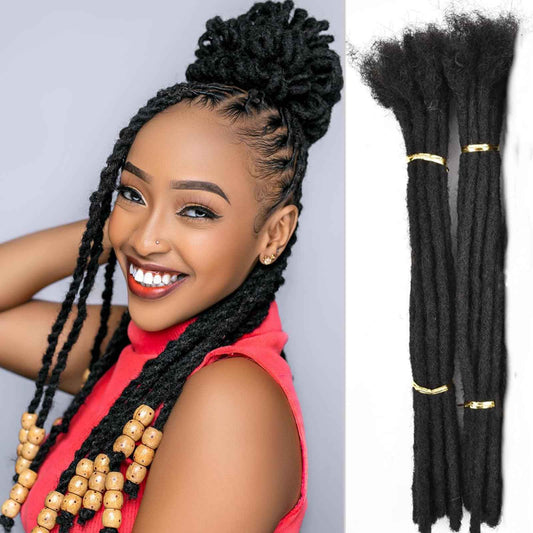 Loc Extensions Human Hair for Women Men Kids 0.6cm Width 24 Inch 20 Strands Natural Black 100% Handmade Permanent Locs Dreadlock Extensions Real Human Hair Can Be Curled and Bleached