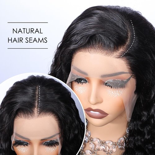 Alibeauty 13x4 HD Transparent Lace Front Wigs Human Hair Pre Plucked Hairline with Baby Hair 200 Density Brazilian Water Wave Wigs for Black Women(14 Inch)