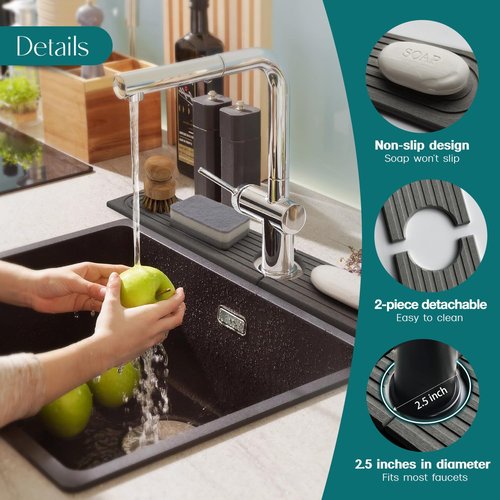 eormoe Kitchen Sink Splash Guard – Stone Diatomite Faucet Drying Matt, Modern Kitchen Sink Accessories for Countertop (Dark Grey, 23.6"x3.9")