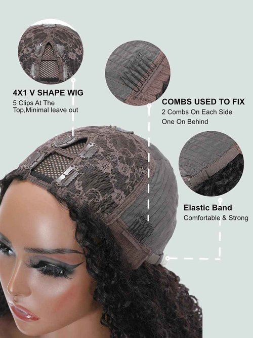 YIROO Hair V Part Wig Human Hair Kinky Straight Wig No Leave Out Upgraded U Part Wigs for Women 12A Yaki Straight Glueless Wear And Go V Shape Clip in Wigs Beginner Friendly 150% Density 22 Inch