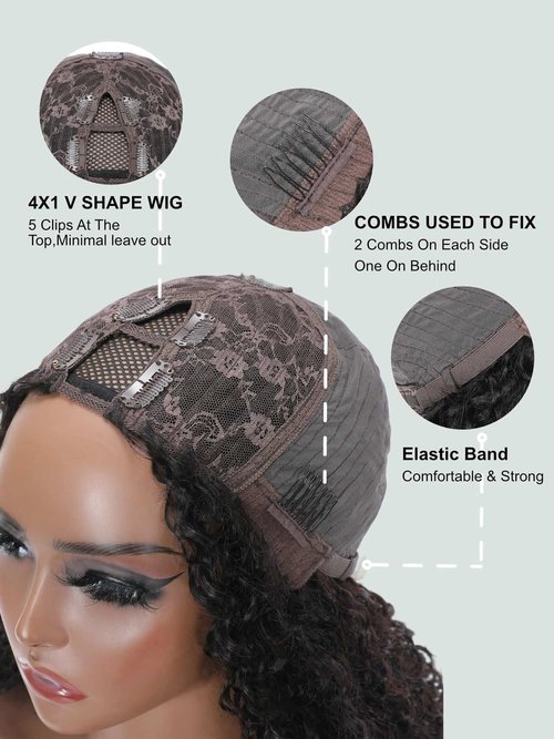 YIROO Hair V Part Wig Human Hair Kinky Straight Wig No Leave Out Upgraded U Part Wigs for Women 12A Yaki Straight Glueless Wear And Go V Shape Clip in Wigs Beginner Friendly 150% Density 18 Inch