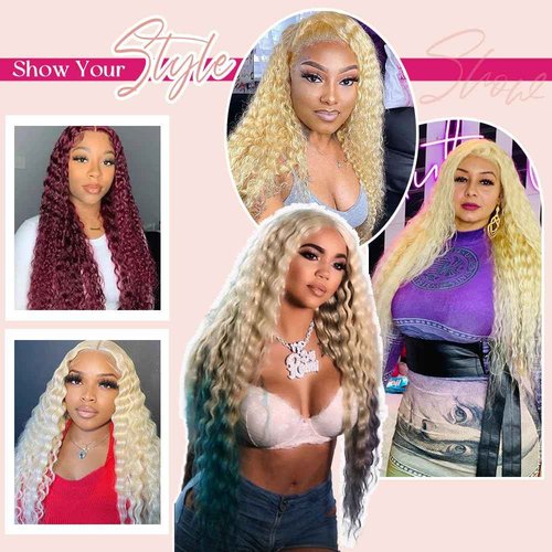 Belaved 28 Inch Wigs Human Hair Blonde Lace Front Deep Wave 613 Blonde 13x6 HD Transparent Curly Real Human Hair 180% Density Pre Plucked Glueless Lace Frontal Wig with Natural Hairline