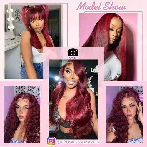 PRUWIGS 22 Inch 99j Burgundy Lace Front Wigs Human Hair 250% Density Straight Burgundy Wig Human Hair 99j 13x6 HD Glueless Frontal Wigs for Women Pre Plucked with Baby Hair
